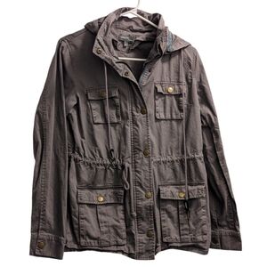 Market & Spruce Gray Hooded Utility Jacket S